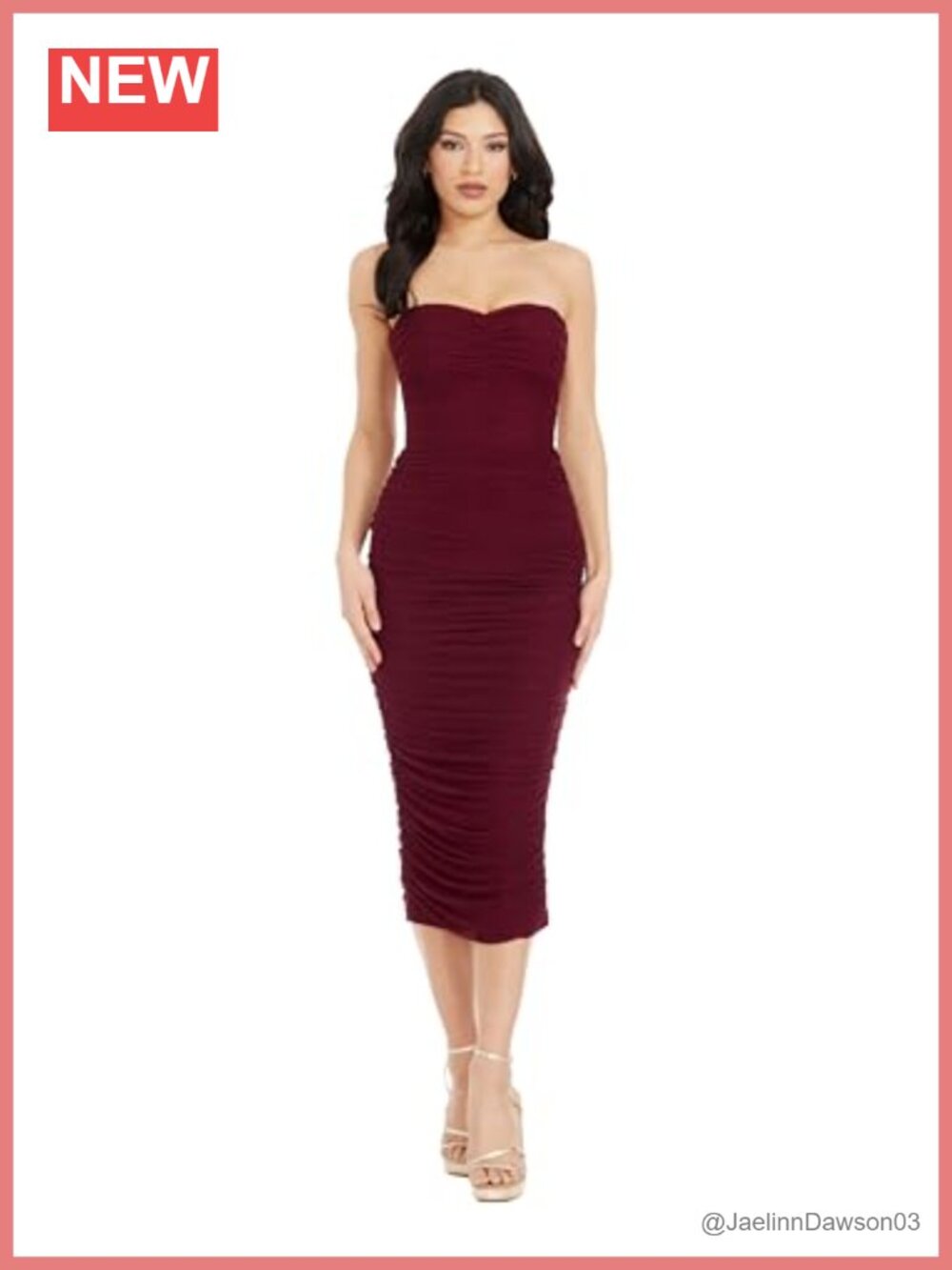 Strapless Sweetheart Ruched Bodycon Midi Dress Cocktail Party